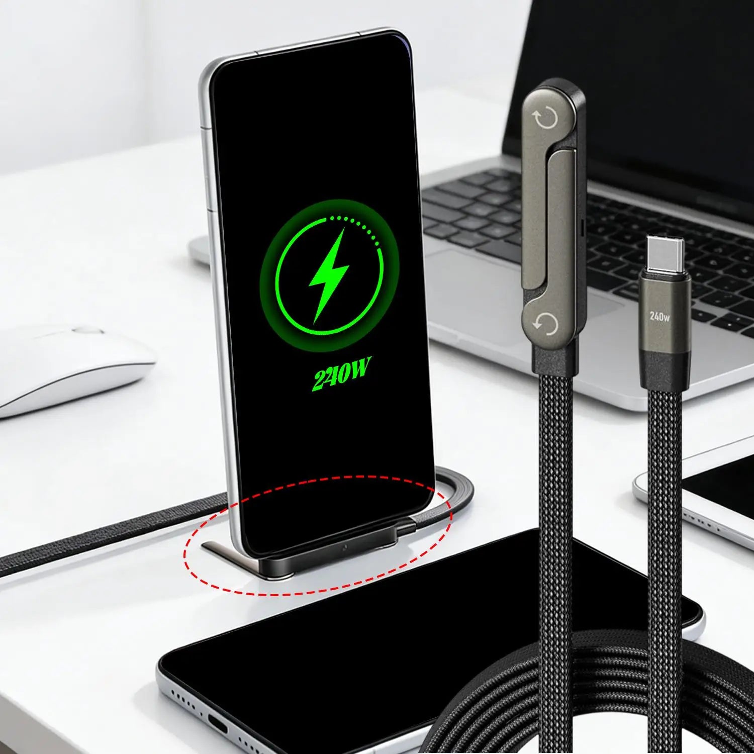 240W/65W Fast Charging Data Cable 2-in-1 Data Wire Foldable Phone Tablet Stand Type-C to Type-C /USB-A to Type-C Charger Cord