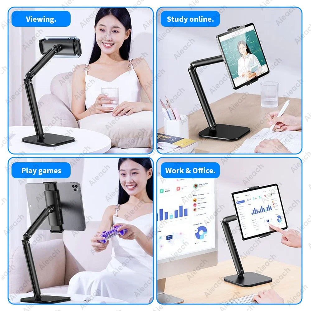 Tablet Stand Holder 15 in Adjustable Long Metal Flexible Arm for 4.7-13 in Phone iPad Stand Ergonomic Desktop Holder Multi-Angle