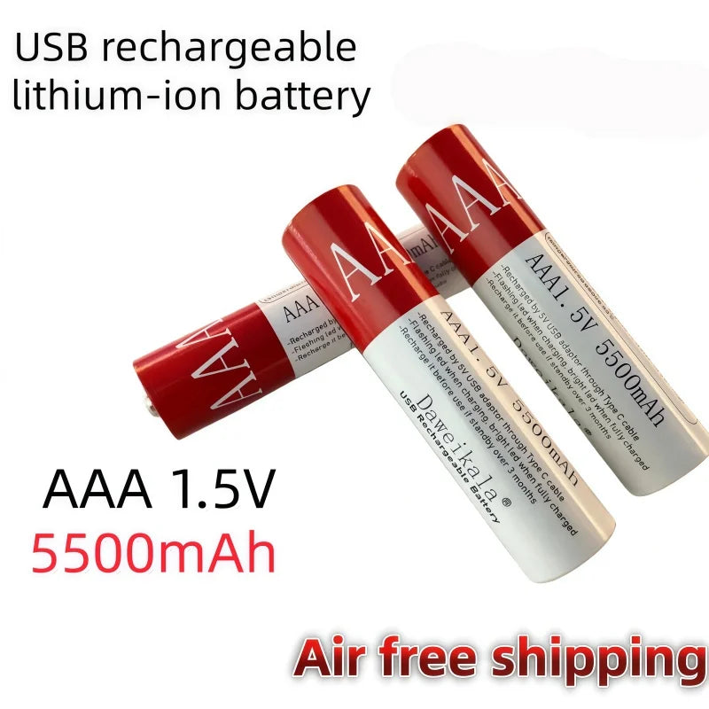 Daweikala USB AAA Rechargeable Battery 1.5V 3000mAh li-ion battery for remote control mouse Electric toy battery + Type-C Cable