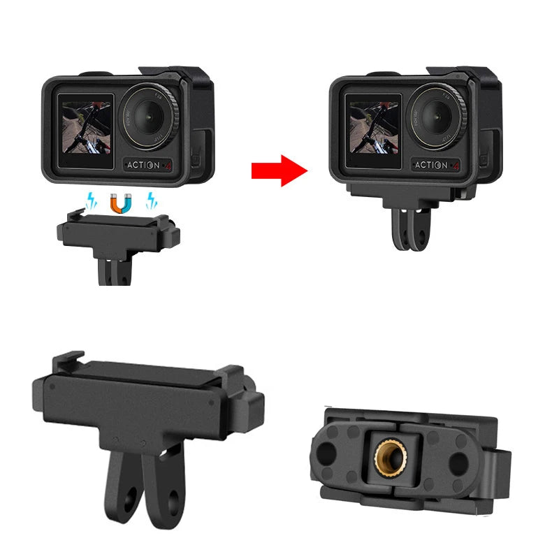 Sport Camera Foldable Magnetic Holder For DJI OSMO Action 5 Pro/4/3 Quick Release Adapter Extension Mount Base Accessories