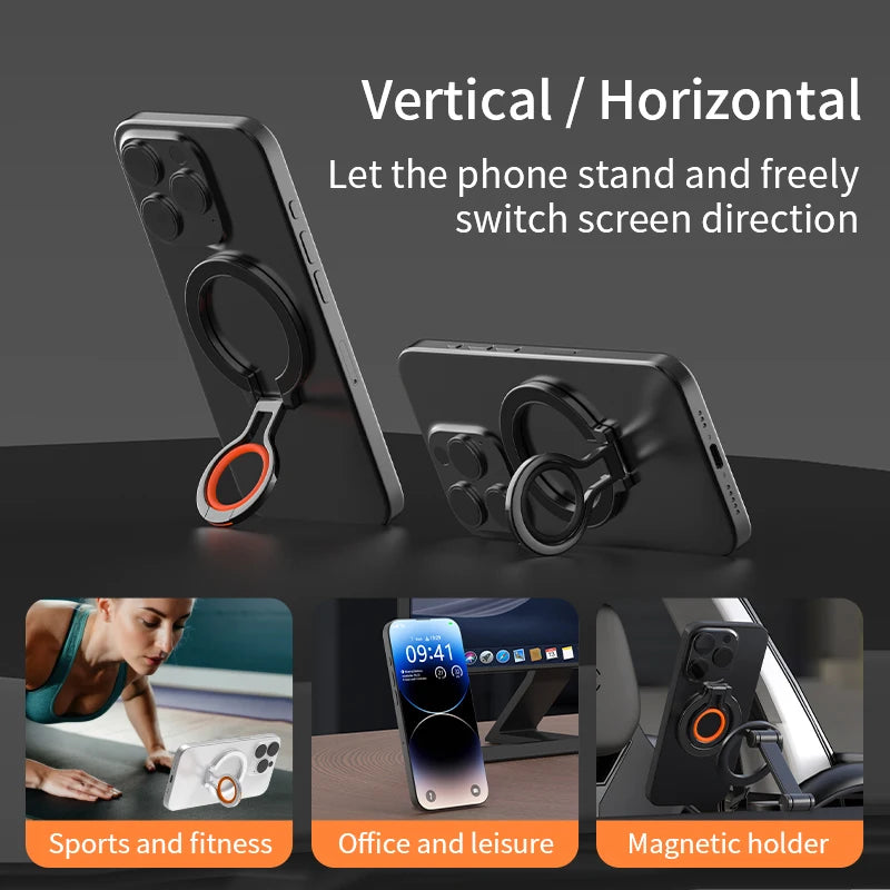 360 ° Rotation Finger Ring Magnetic Phone Holder for Magsafe Folding Portable Strong Magnet Stand for iPhone 17 16 Pro Samsung
