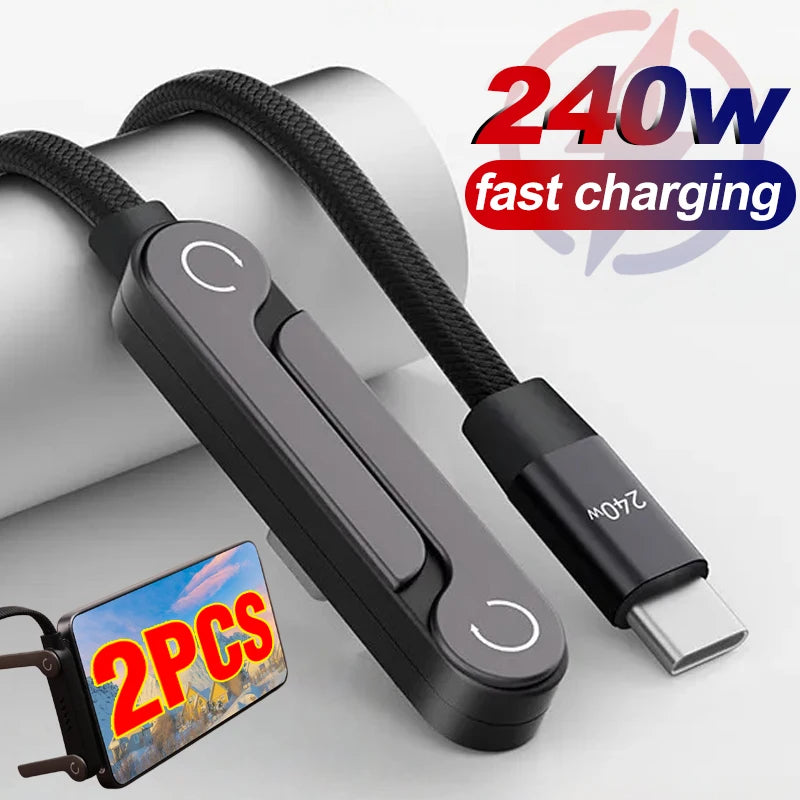 240W/65W Fast Charging Data Cable 2-in-1 Data Wire Foldable Phone Tablet Stand Type-C to Type-C /USB-A to Type-C Charger Cord