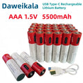 Daweikala USB AAA Rechargeable Battery 1.5V 3000mAh li-ion battery for remote control mouse Electric toy battery + Type-C Cable