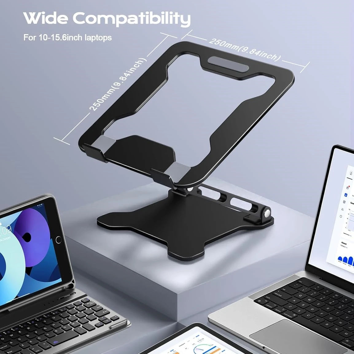 DT-02B Aluminum Alloy Stand, Adjustable Folding Cooling Support for Phone, Tablet, 17" Laptop