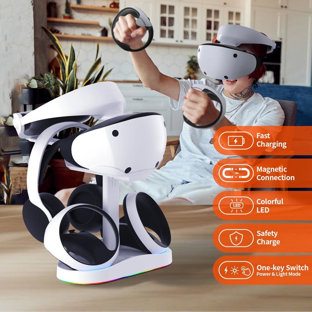 Controller Charging Dock for PS5 VR2 Charging Station with VR Headset Holder Display Stand PS VR2 Controller Charger for PSVR2