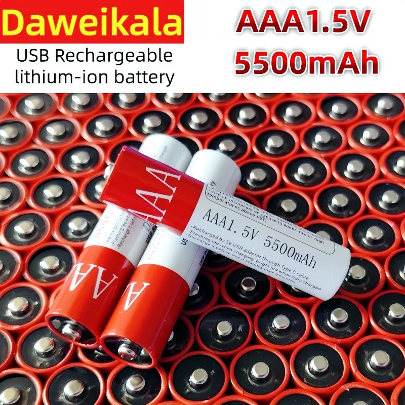 Daweikala USB AAA Rechargeable Battery 1.5V 3000mAh li-ion battery for remote control mouse Electric toy battery + Type-C Cable