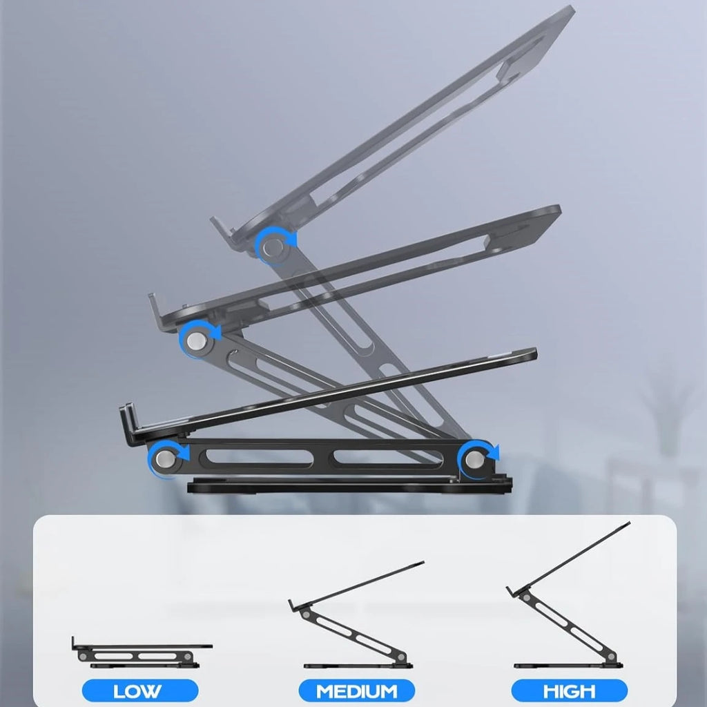 DT-02B Aluminum Alloy Stand, Adjustable Folding Cooling Support for Phone, Tablet, 17" Laptop