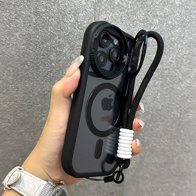 Luxury With Lanyard Magsafe Phone Case For iPhone 11 12 13 14 15 16 Pro Max Plus Magnetic Holder Bumper Cover